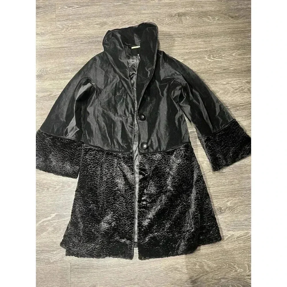 Max Studio Vampy Velvet Whimsy Goth Black Coat With Shawl Collar Size Large